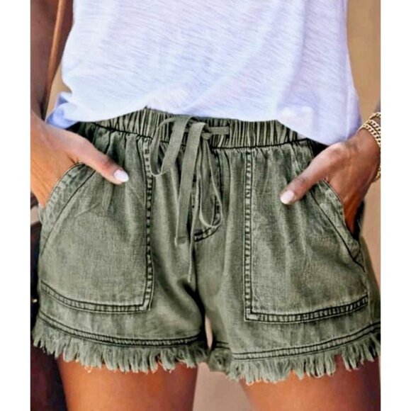 Military Green Distressed Shorts - Picture 1 of 3